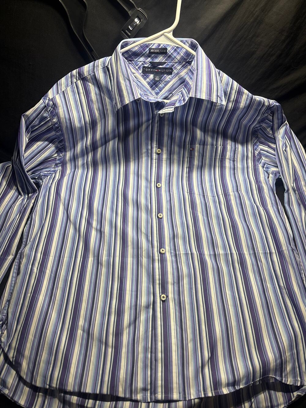 Vintage Tommy Hilfiger Mens Large Button Down Shirt Blue Striped Made in Taiwan